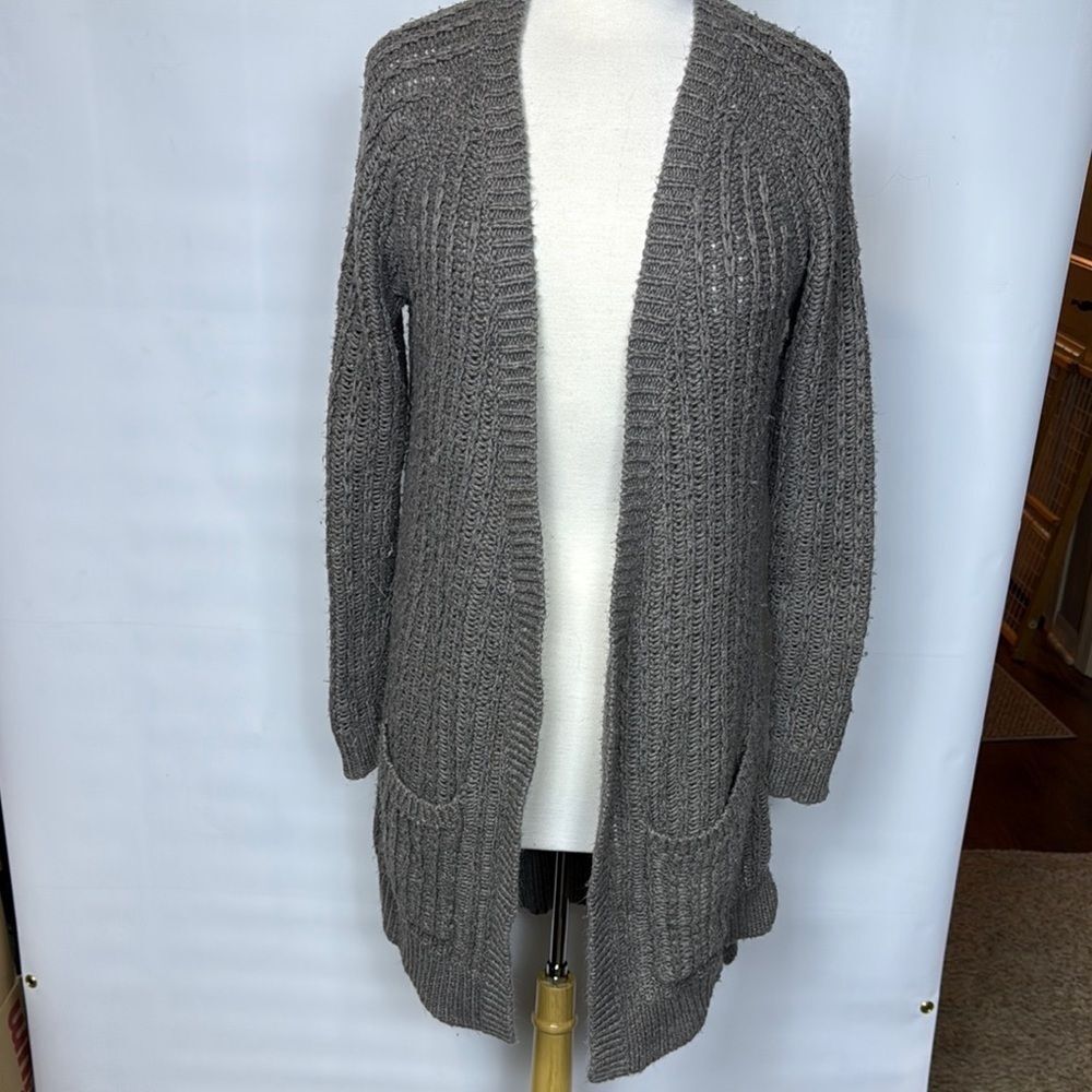 Abercrombie & Fitch Long Gray Open-Front Sweater, Small